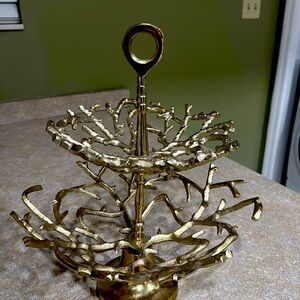 Gold 2 tier tree branch fruit holder
